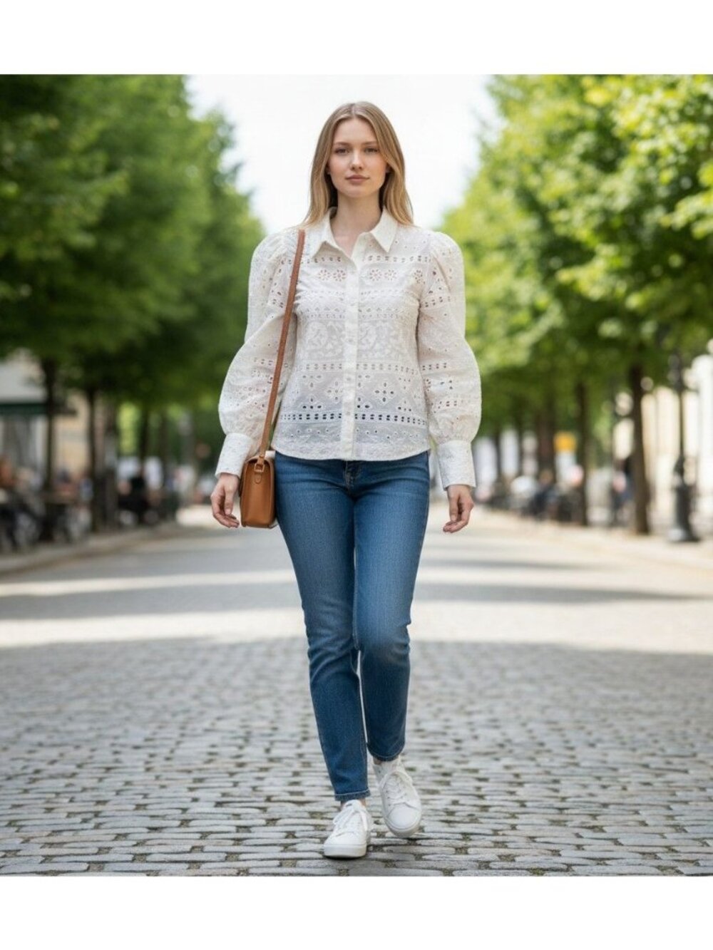 House of Harlow 1960 Womens XS Ivory Eyelet Embroidered Button Up Blouse Boho